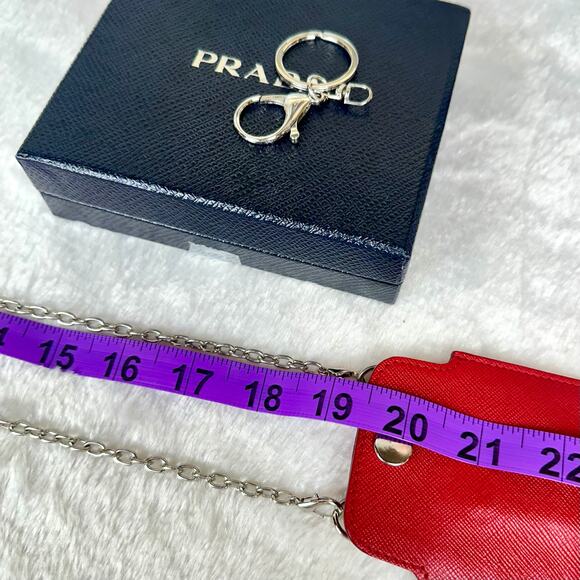 Prada red leather lanyard ID holder on chain - Picture 13 of 13